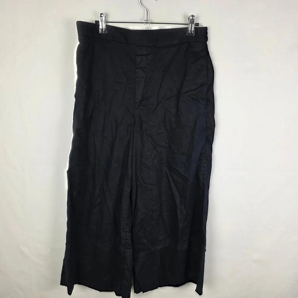 Banana Republic Black Linen Blend Wide Leg Cropped Pants Womens Medium